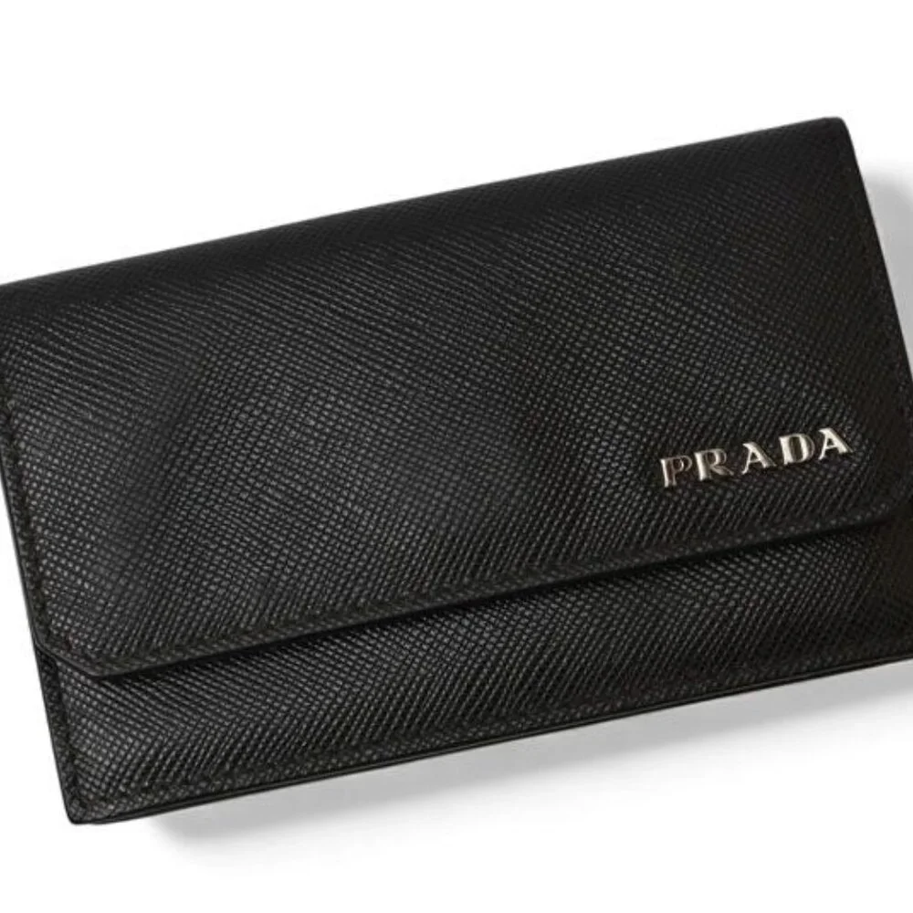 Prada Card Case Coin Case Business Card Holder Logo Leather Nero Black - Picture 2 of 8